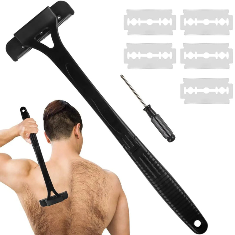 Maquinilla de afeitar para hombre, máquina de afeitar para la espalda, afeitadora de pelo de seguridad con mango largo, recortadora plegable, herramienta de afeitar para quitar el cuerpo y las piernas