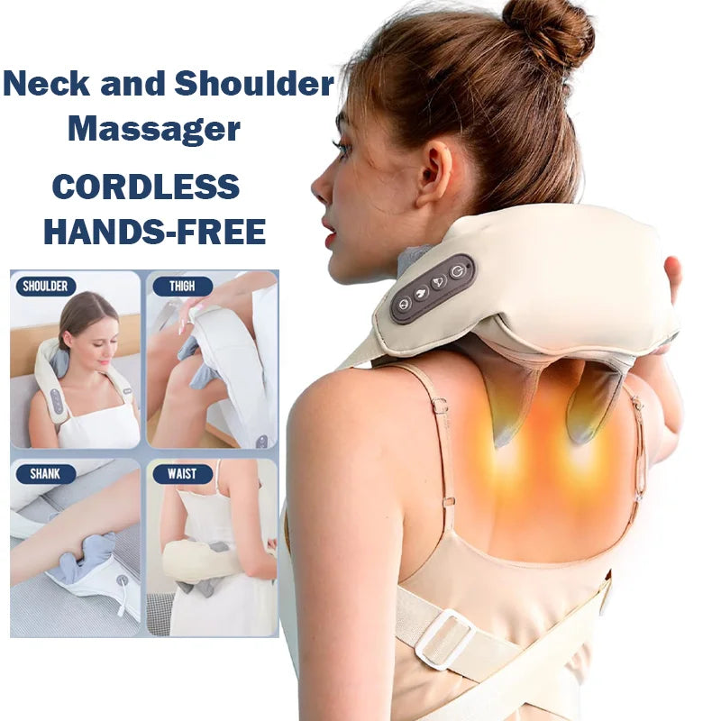 Masajeador eléctrico Shiatsu de tejido profundo para cuello y hombros, masajeador de espalda con calor para aliviar el dolor, masajeador de músculos